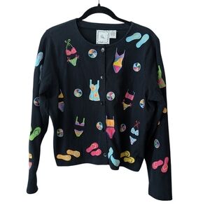 Michael Simon Flip Flop Maximalism Embroidery Cotton Summer Cardigan Size  Large